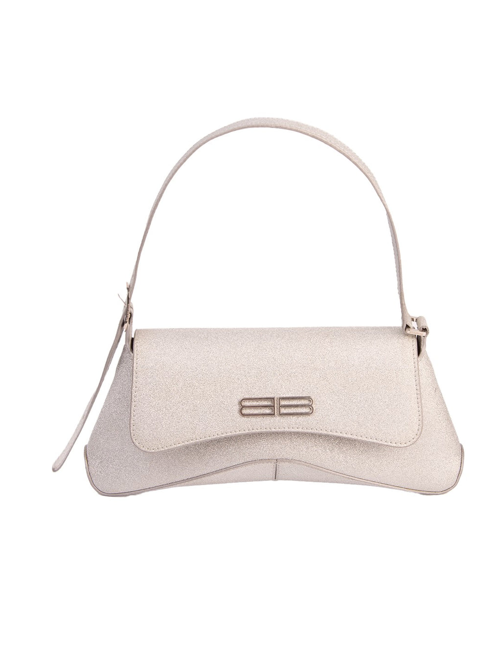 Bolsa Balenciaga XX Flap Small, couro com glitter prata, frente, com a alça ajustável — Domus Giulietta