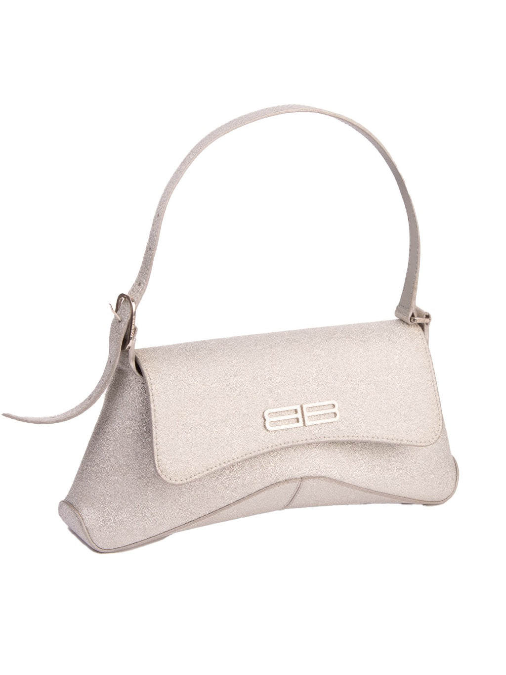 Bolsa Balenciaga XX Flap Small, couro com glitter prata, vista três-quartos — Domus Giulietta