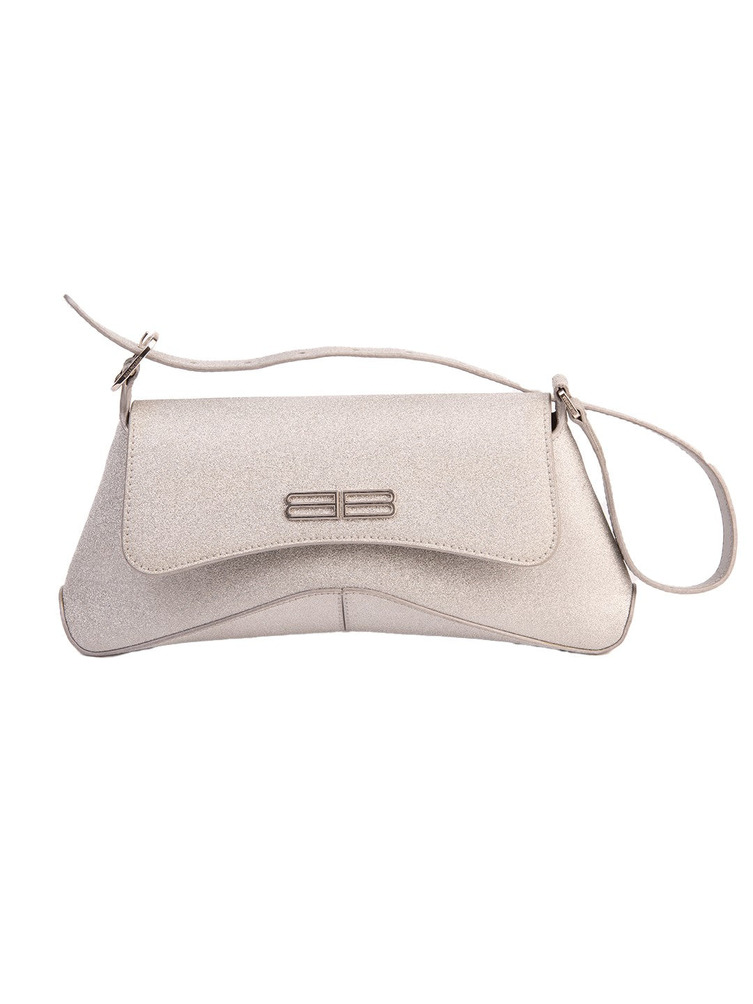 Bolsa Balenciaga XX Flap Small, couro com glitter prata, lateral, com a alça ajustável — Domus Giulietta