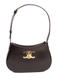 Bolsa Celine Triomphe Classique, couro liso preto, frente, com a placa Triomphe dourada — Domus Giulietta