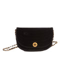 Bolsa Chanel Vintage Meia-Lua, veludo preto, frente, com o fecho giratório CC — Domus Giulietta