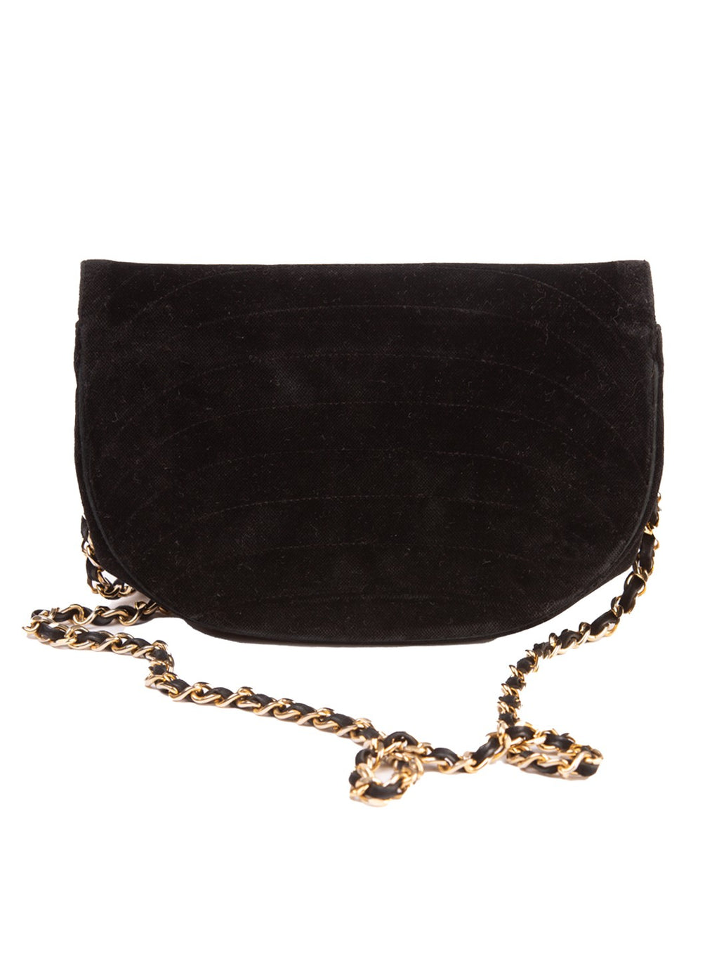 Bolsa Chanel Vintage Meia-Lua, veludo preto, verso — Domus Giulietta