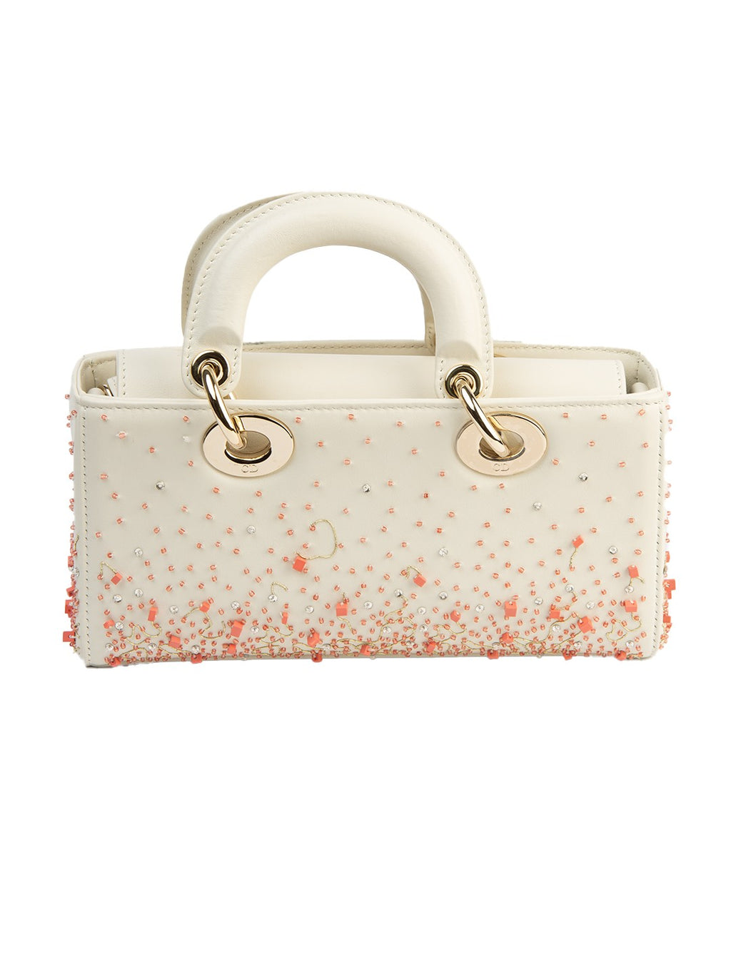 Bolsa Dior Lady Dior Capri, couro marfim bordado com contas coral e cristais, verso — Domus Giulietta