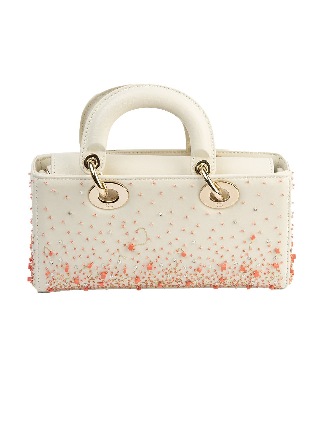 Bolsa Dior Lady Dior Capri, couro marfim bordado com contas coral e cristais, verso — Domus Giulietta