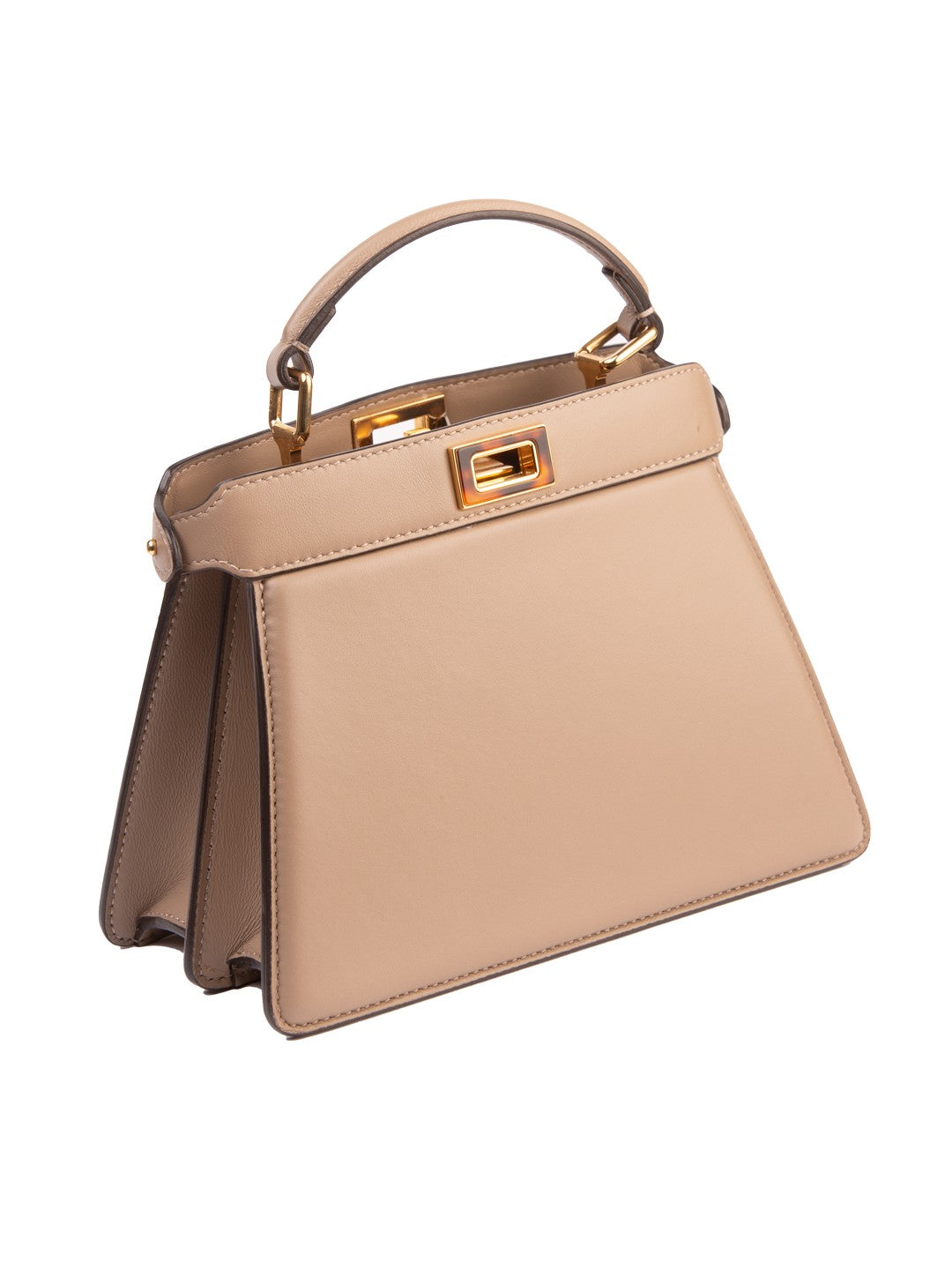 Bolsa Fendi Peekaboo ISeeU Small, couro liso bege, lateral — Domus Giulietta
