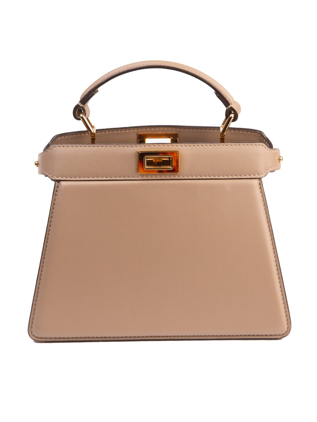 Bolsa Fendi Peekaboo ISeeU Small, couro liso bege, frente — Domus Giulietta