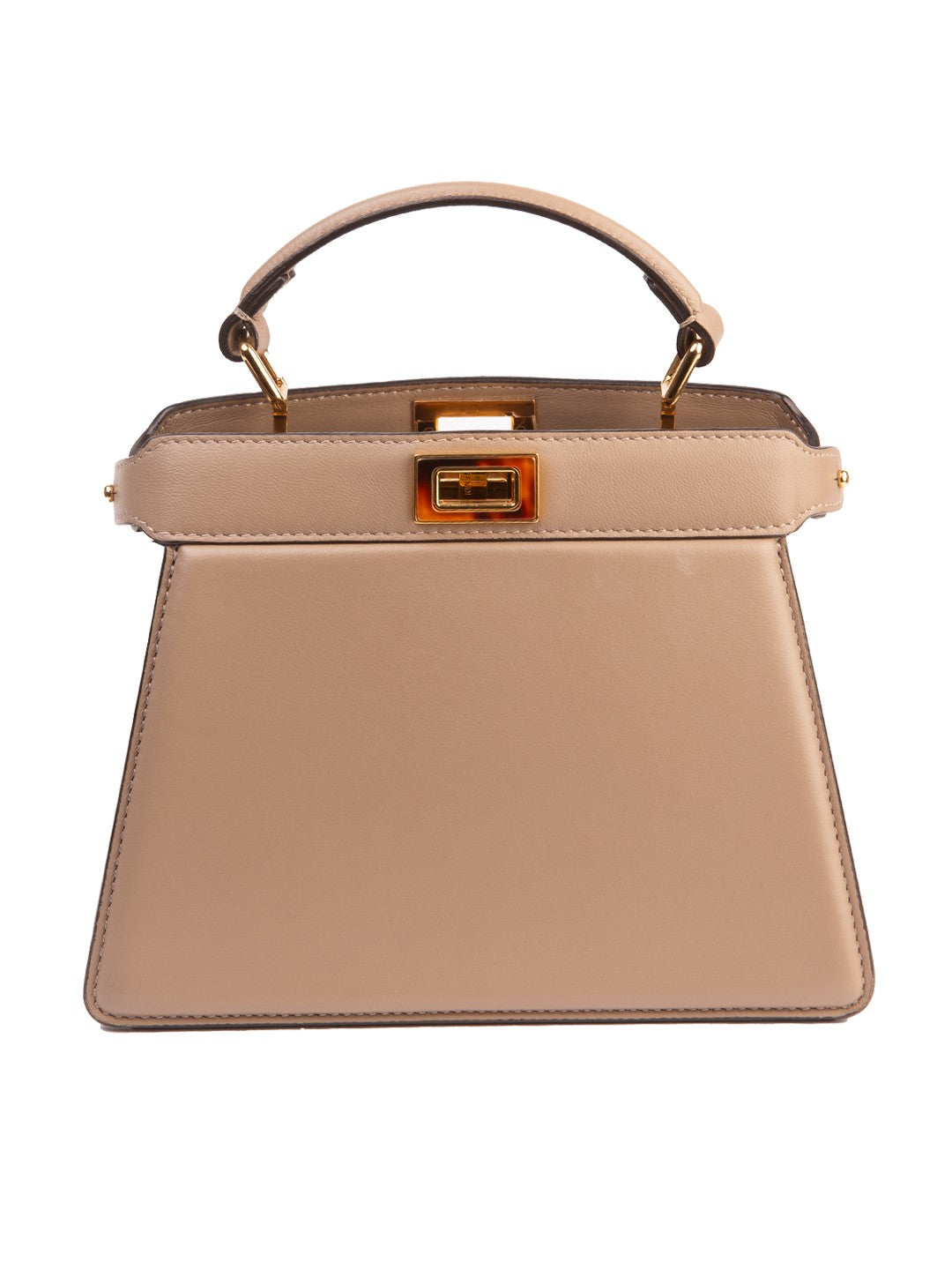 Bolsa Fendi Peekaboo ISeeU Small, couro liso bege, frente — Domus Giulietta