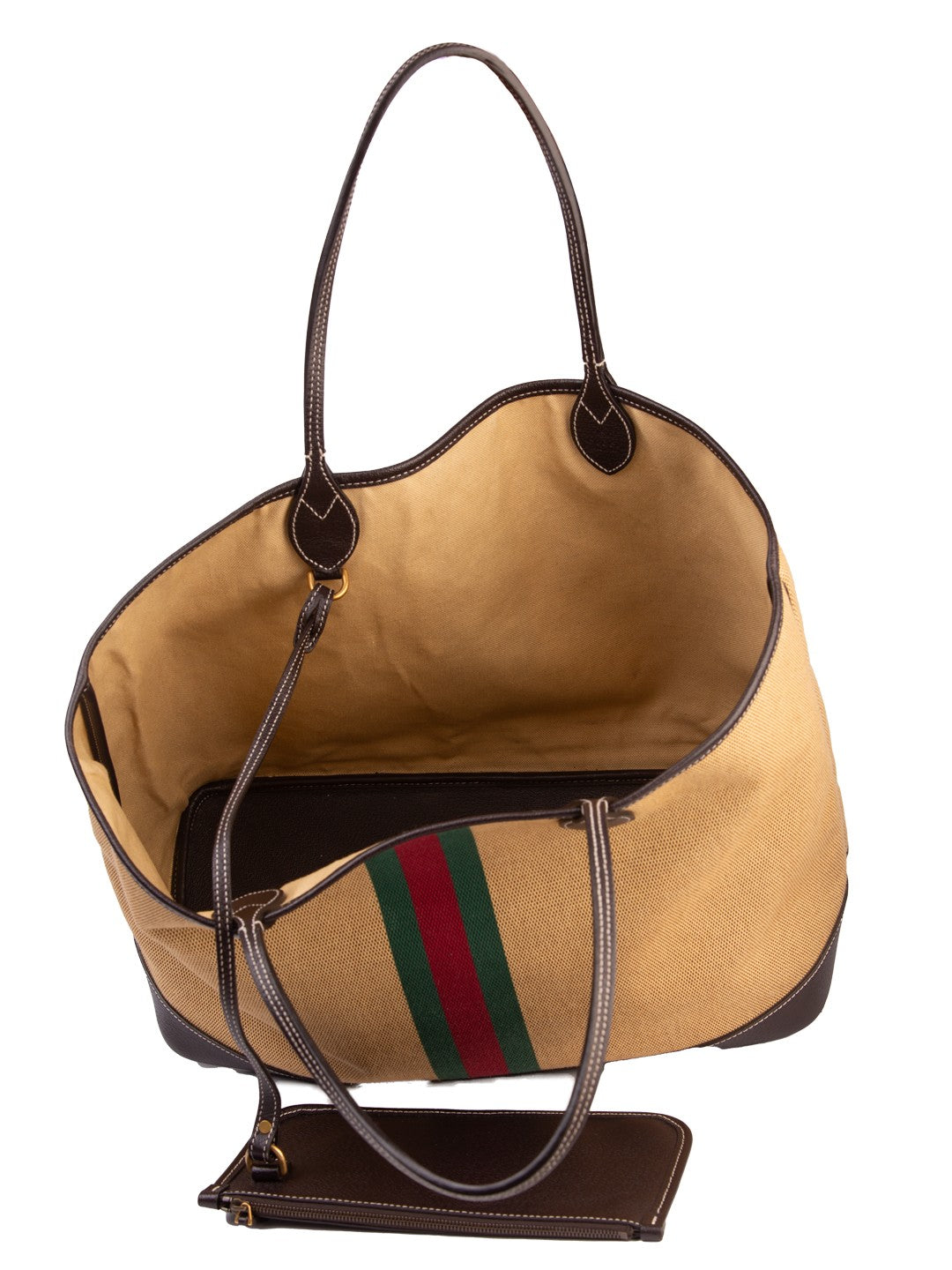 Bolsa Gucci Ophidia Straw Bag Large, lona bege trançada, interior aberto — Domus Giulietta