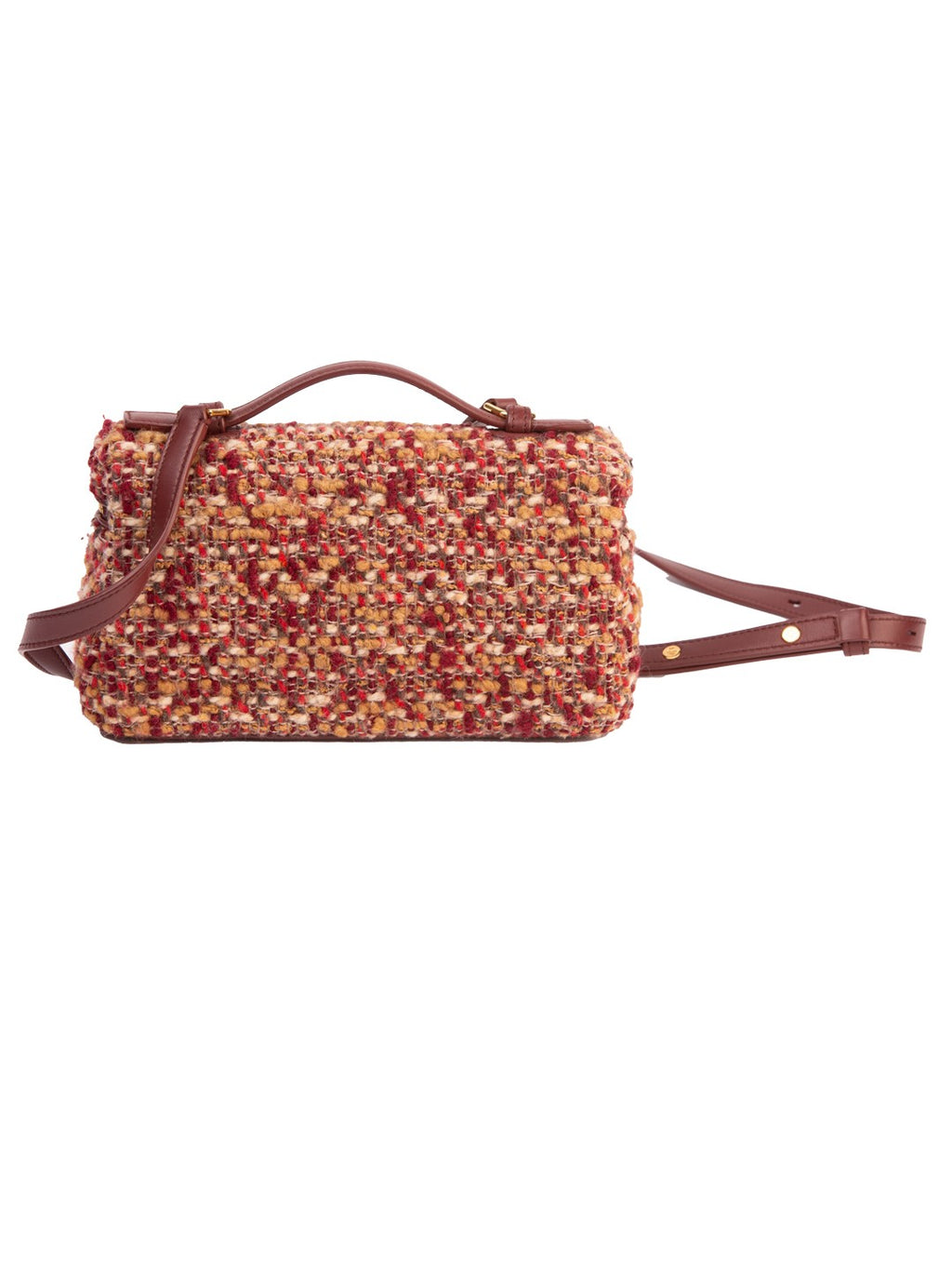 Bolsa Loro Piana Extra Pocket L19, bouclé multicolor, verso, com a alça de couro — Domus Giulietta