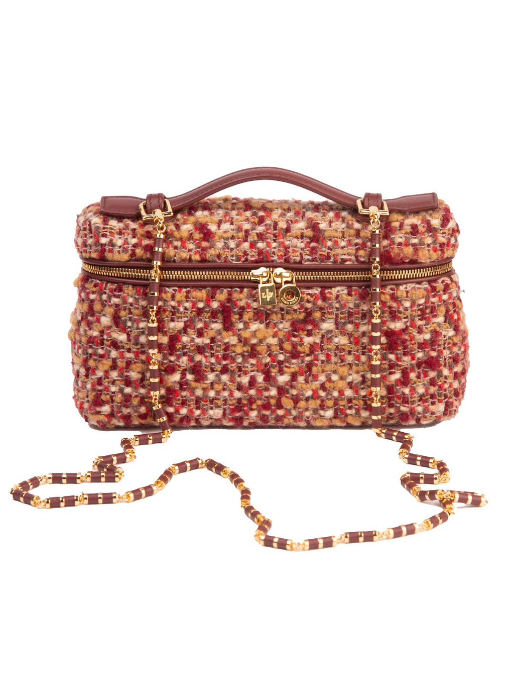Bolsa Loro Piana Extra Pocket L19, bouclé multicolor, frente, com a alça de corrente e couro — Domus Giulietta