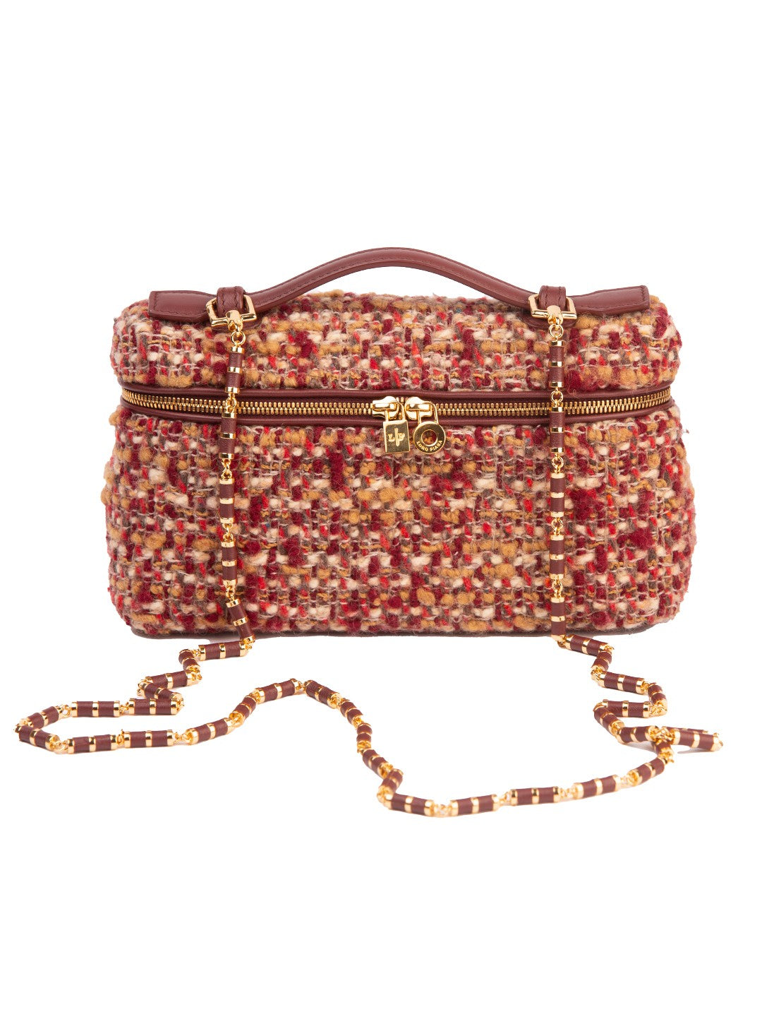 Bolsa Loro Piana Extra Pocket L19, bouclé multicolor, frente, com a alça de corrente e couro — Domus Giulietta