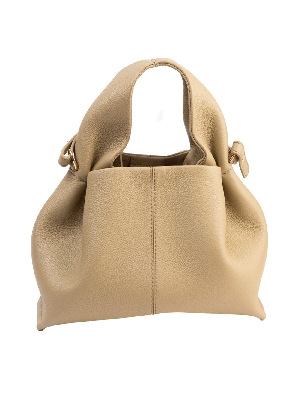 Bolsa Polène Numéro Neuf Mini, couro areia texturizada, frente — Domus Giulietta