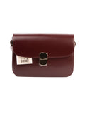 Bolsa Sézane Sac Milo Classique, couro liso bordeaux, frente, com a etiqueta original presa — Domus Giulietta