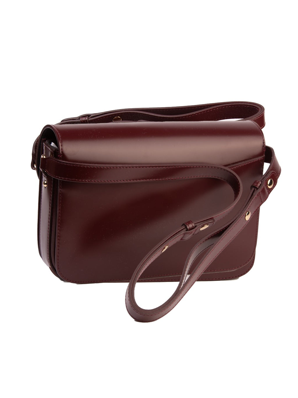 Bolsa Sézane Sac Milo Classique, couro liso bordeaux, verso, com a alça ajustável — Domus Giulietta