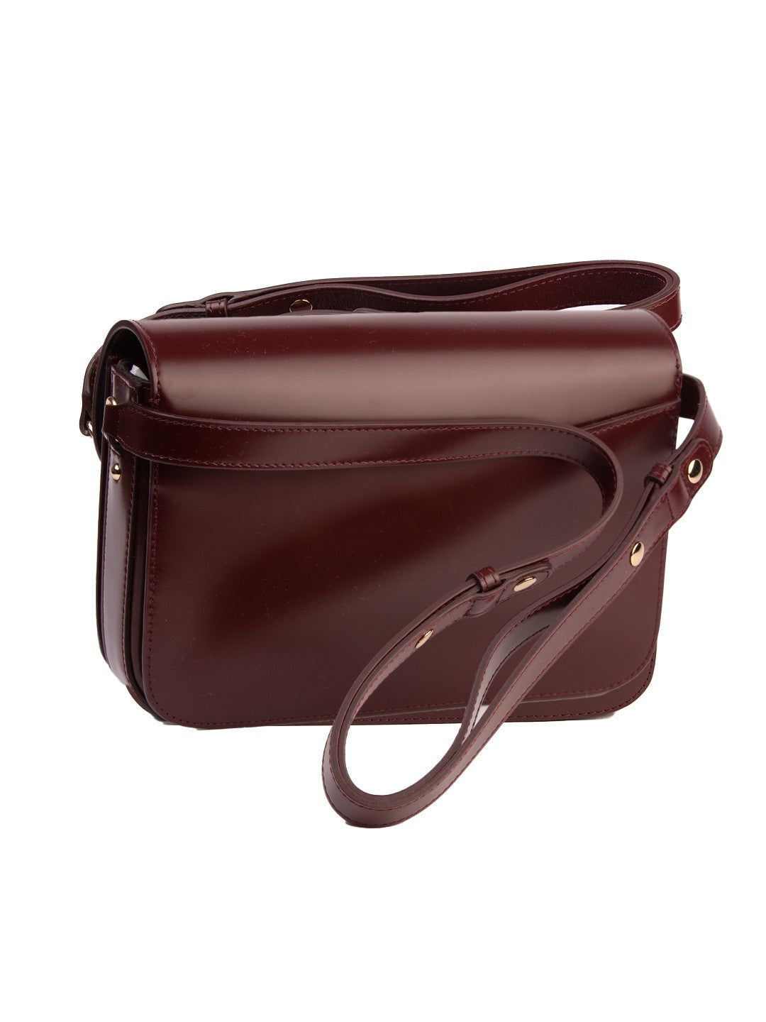 Bolsa Sézane Sac Milo Classique, couro liso bordeaux, verso, com a alça ajustável — Domus Giulietta