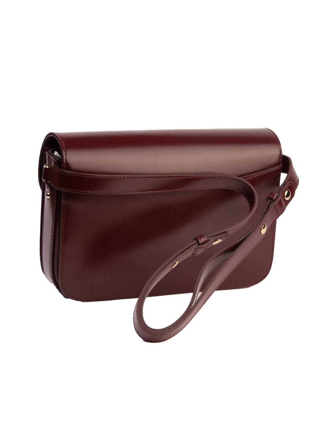 Bolsa Sézane Sac Milo Classique, couro liso bordeaux, verso em ângulo, com a alça ajustável — Domus Giulietta